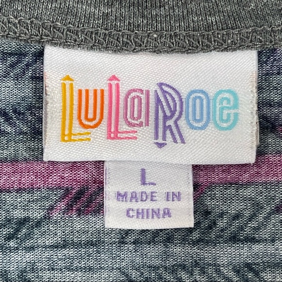 Lularoe size large shirt pink/purple & dark grey arrows/stripes gray 3/4 sleeves - Picture 9 of 13
